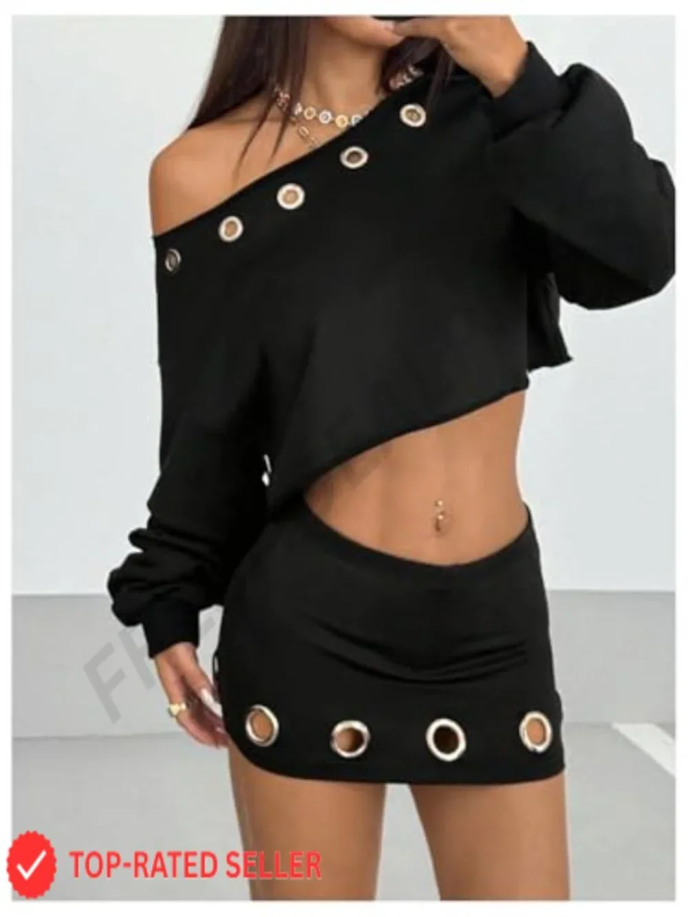 Punk Grommet Eyelet Micro Skirt Bodycon Mini with Built-in Shorts